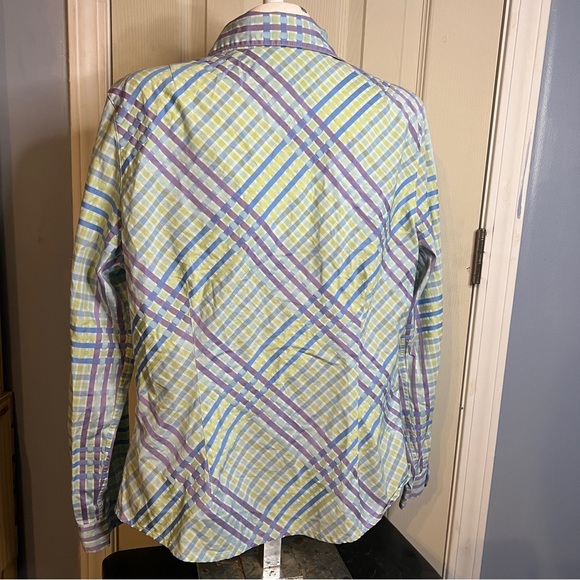 Vintage 90s Tommy Hilfiger Womens Sz L Rainbow Plaid Cotton Button Shirt - Picture 5 of 5